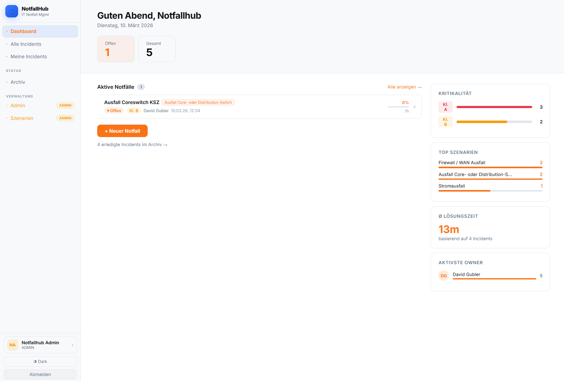 NotfallHub Dashboard Screenshot